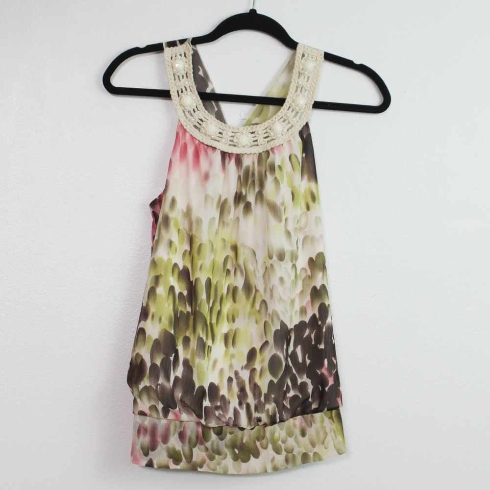 B Wear Byer California Pink Cream Print Top Sz L